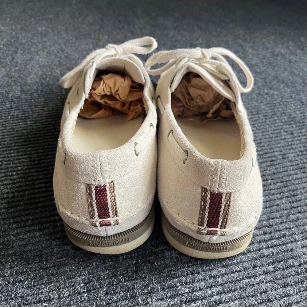 Margaritaville South Shore Boat Shoes Mens 14 Cream Suede Good Palm Tree Preppy